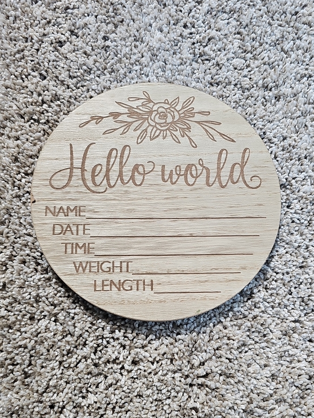 Hello World Baby Round Wood Sign - Natural